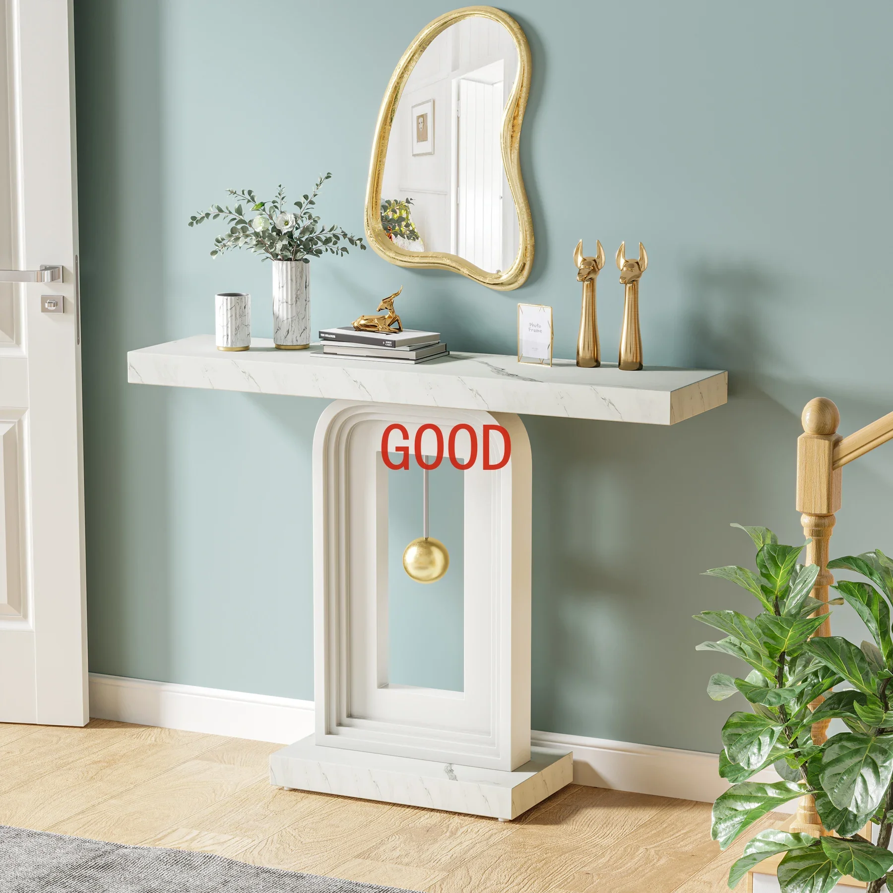 Tribesigns Modern Console Table, 40 Inches Narrow Sofa Entryway Table with Pendulum Shape Base, Contemporary Wood Accent Table