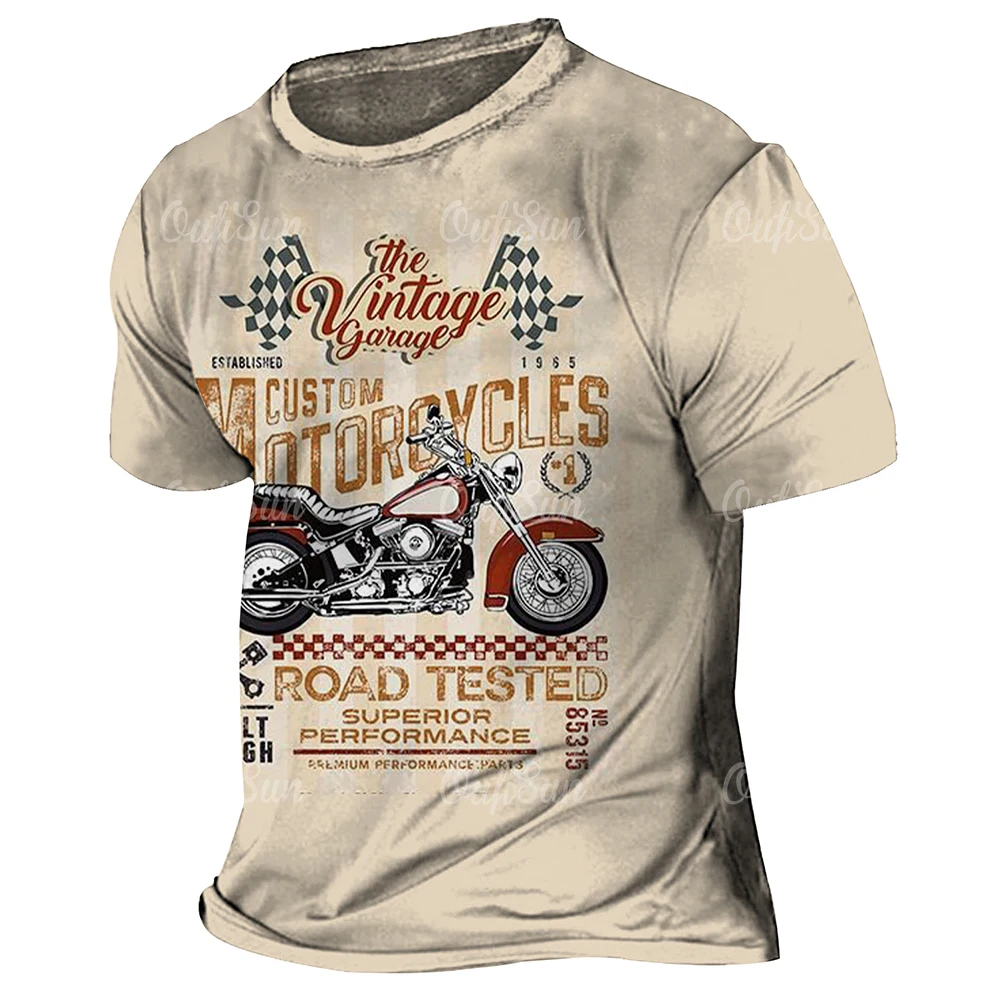 Vintage Men's T Shirt Summer Casual Short Sleeve Tops Motorcycle Print Outdoor Fashion Retro T-Shirts Male Oversized Clothing