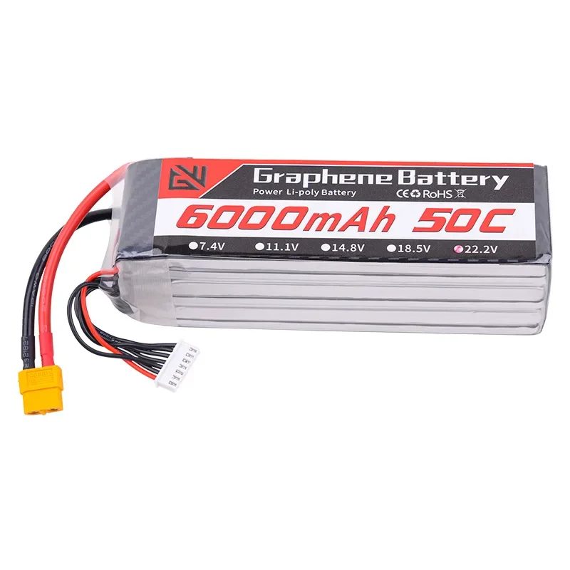 Batería de Dron RC de 6000mAh, 50C, 2S, 3S, 4S, 6S, 7,4 V, 11,1 V, 14,8 V, 22,2 V, para cuadricóptero de carreras GWRC FPV, paquete de LiPo largo de alto rendimiento