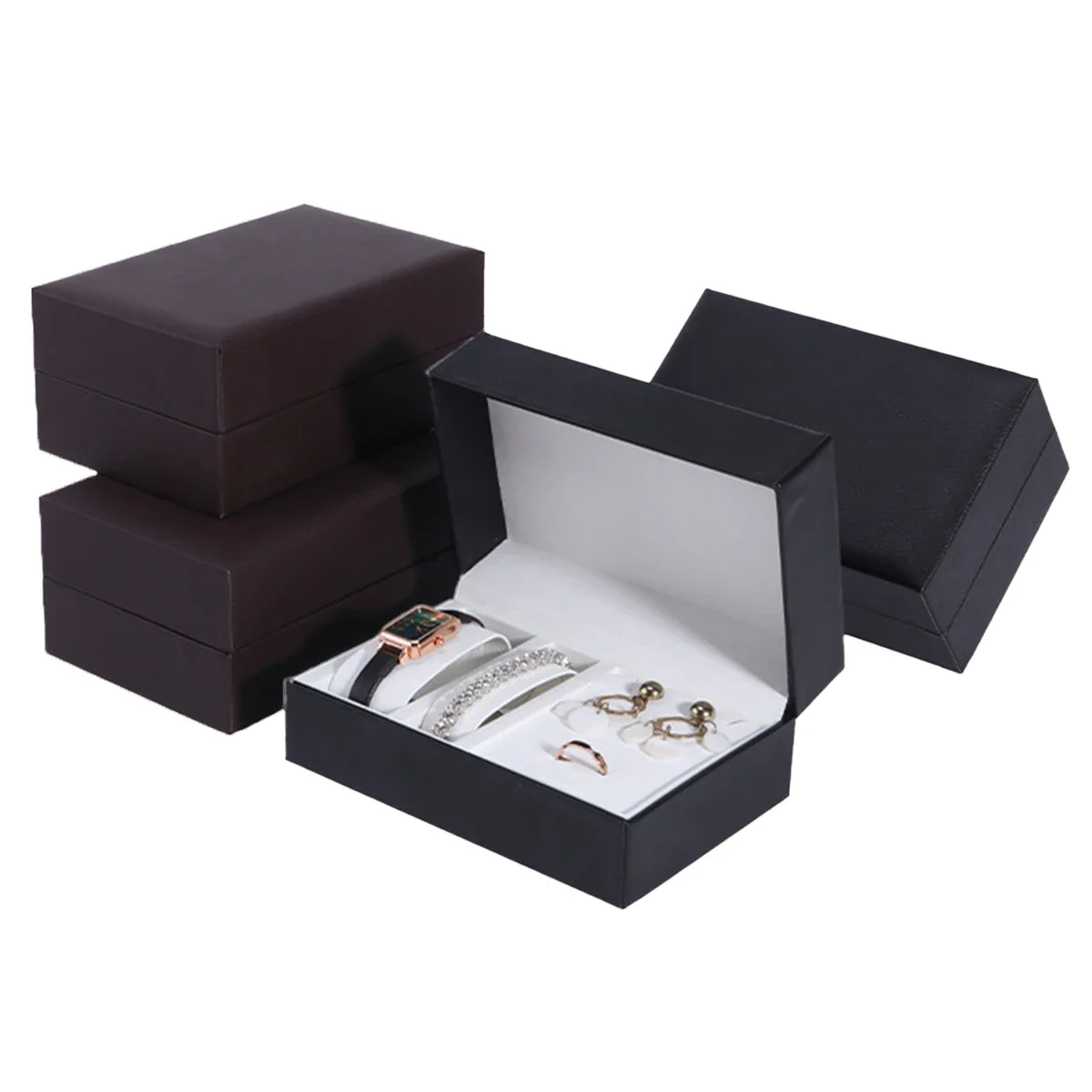 PU Wrist Watch Box Holder Organizer Storage Case Earring Necklace Ring Jewelry Display Container for Couple watch box
