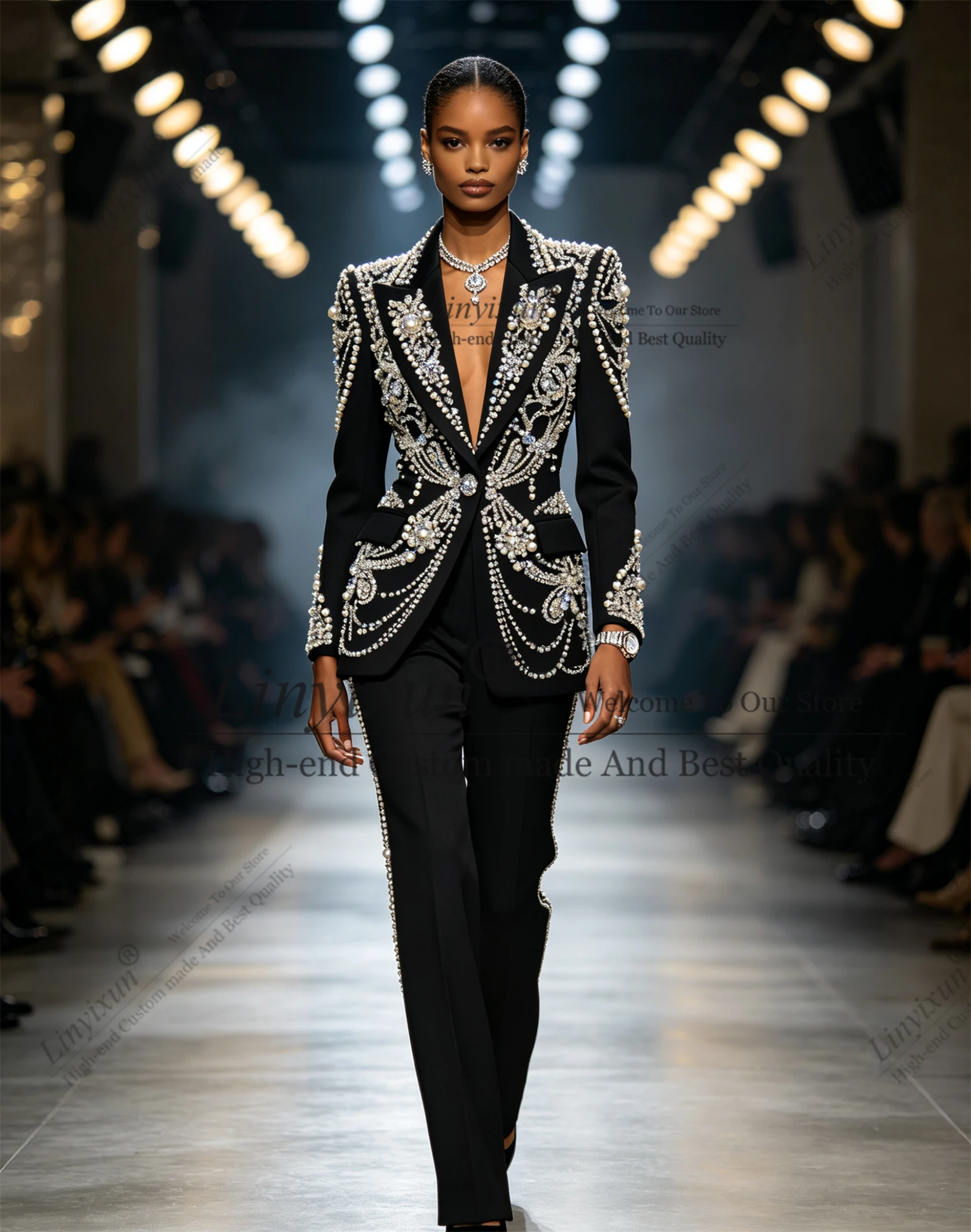 Glittering Beaded Stones Suit Man For Wedding Single Breasted Prom Blazer Pants 2 Piece Groom Tuxedo Attire blazer masculino