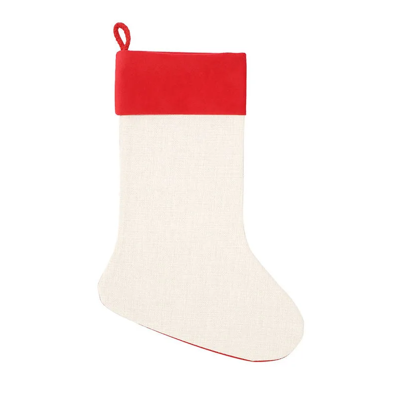 10pcs Christmas Stocking Sublimation DIY White Blank Linen Patchwork  Christmas Snowflake Decoration Festival Gift Bag