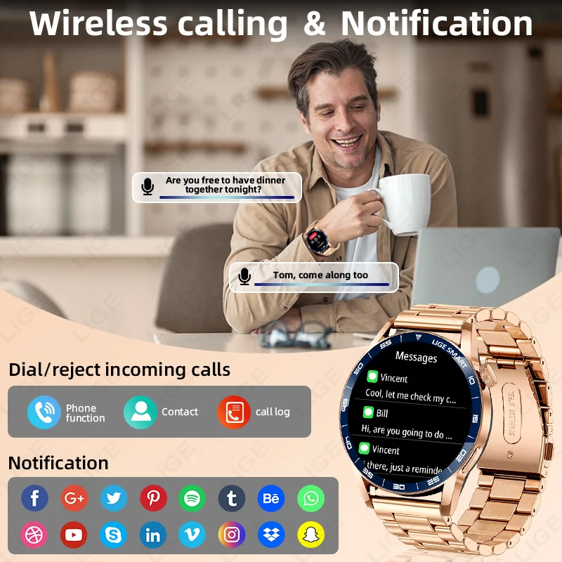 LIGE nuevo reloj inteligente con pantalla HD de 1,38 pulgadas para hombres, asistente de voz AI, llamada Bluetooth, relojes para hombres, Monitor de salud para mujeres, reloj inteligente deportivo