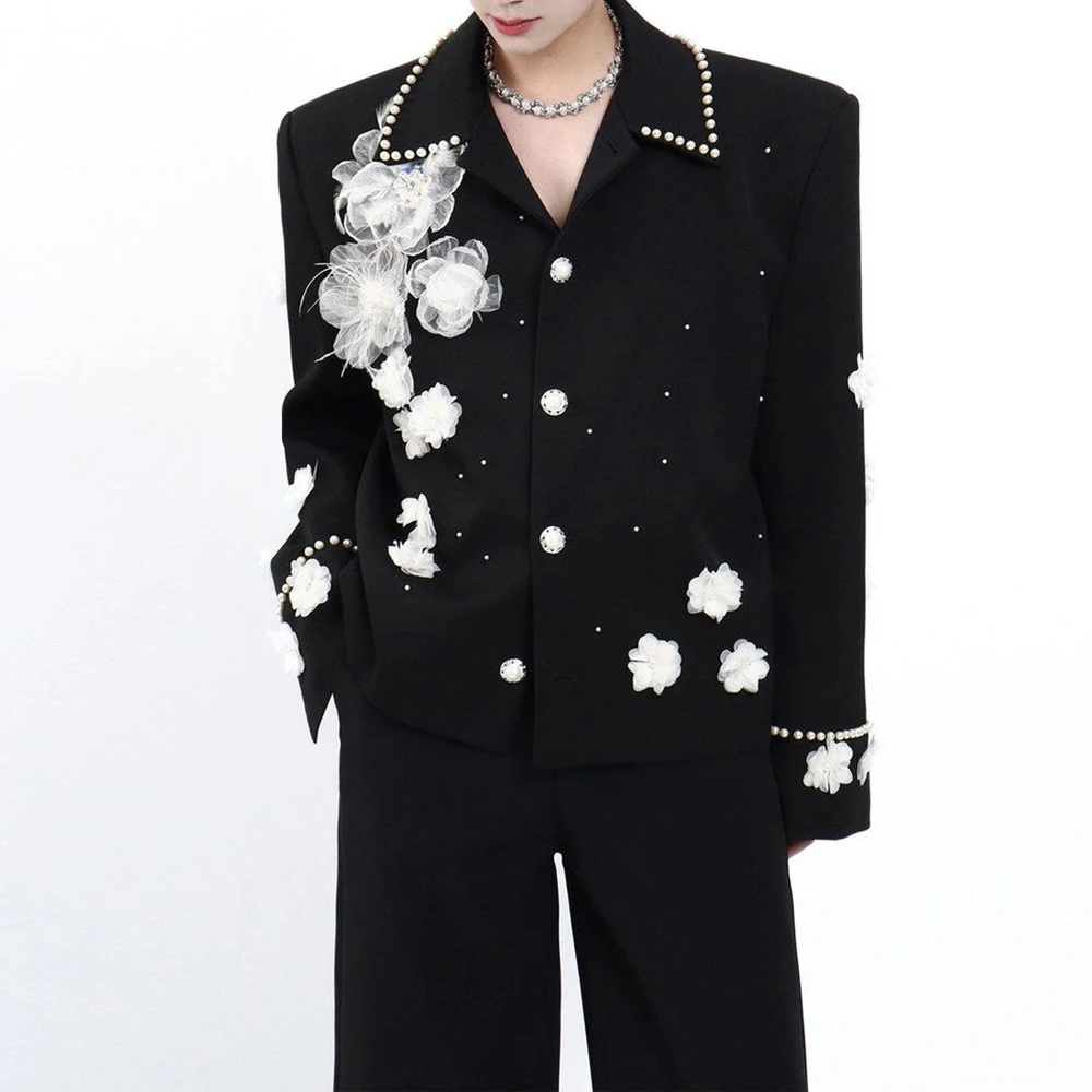 Mens Spring Jacket Y2k Pearl Applique Ballroom Design Streetwear Fashion Nightclub Stage Performance Dj Top Men'S Wear 2026 New