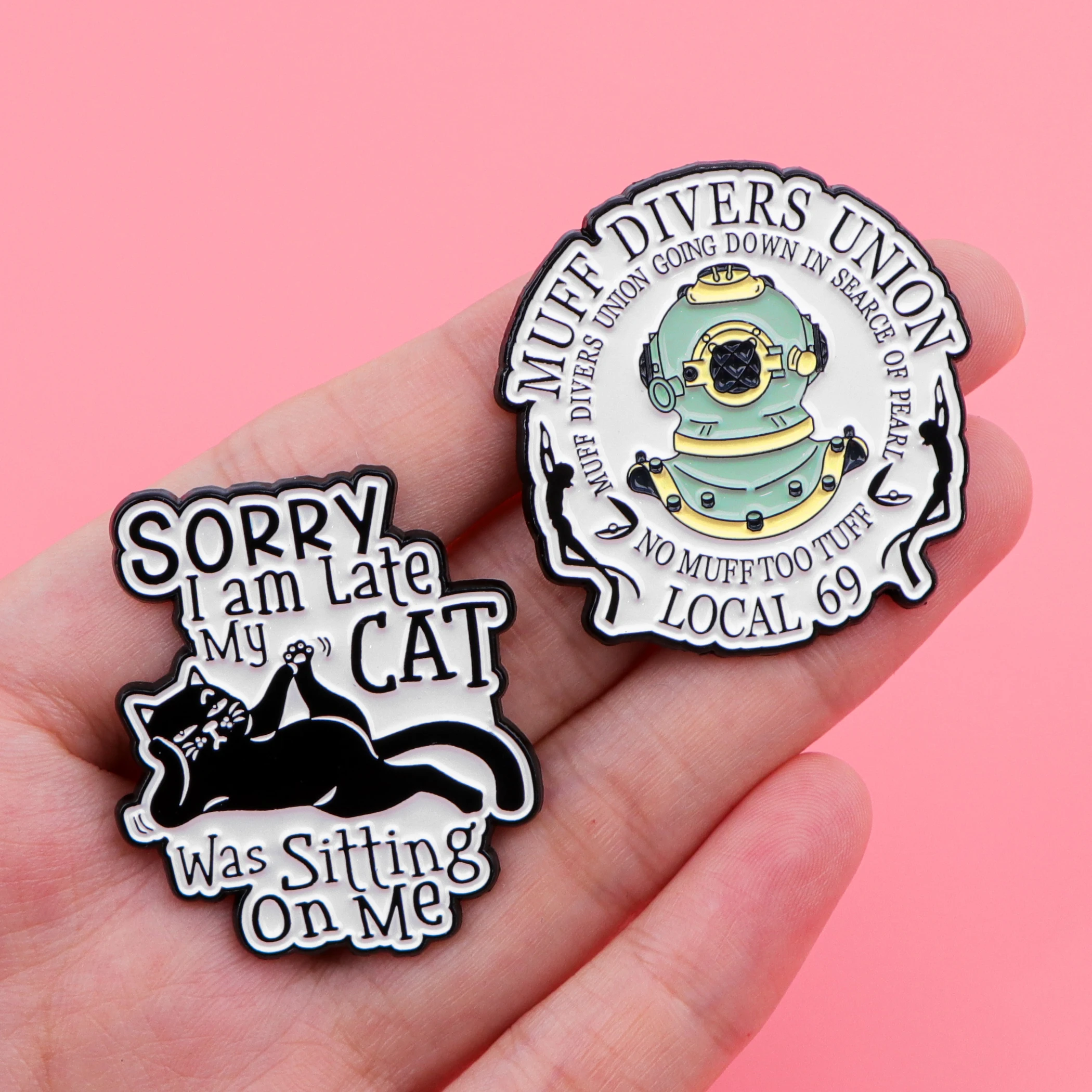 Cute Cat Enamel Pin Witch Badges on Backpack Funny Quotes Brooches for Women Men Lapel Pins Cosplay Accessories Toys Gift