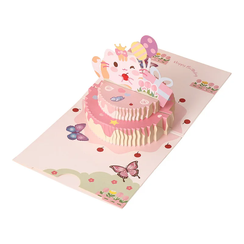 Three-dimensional 3d Cartoon Cute Rabbit Birthday Cake Greeting Card Student Day Gift Holiday Blessing Greeting Card Wholesale