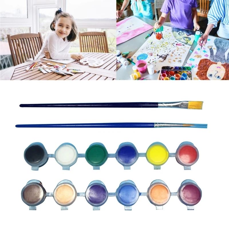 Peinture lavable 6 couleurs/12 couleurs avec pinceau pour projet artistique scolaire pour enfants