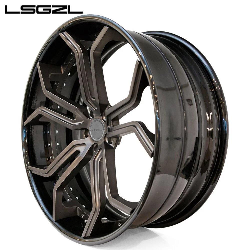 LSGZL18 19 20 21 22 24 Inch Lip Polished Center Brushed Rose Gold Color Alloy Wheel Concave Design 3piece
