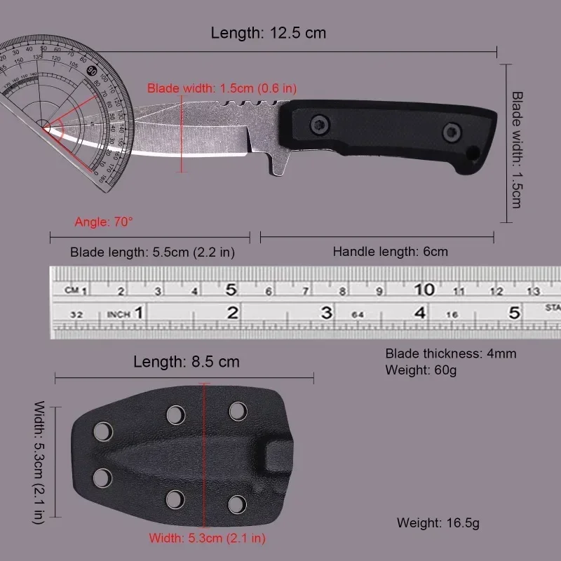 Outdoor Mini Straight Knife + K-type Sheath, Outdoor Hiking Camping Travel Tool, Pocket Straight Knife, Holiday Gift