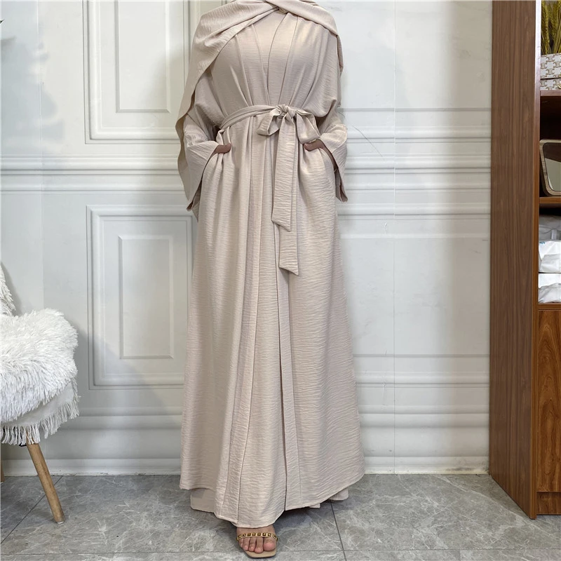 Two piece set Robe Solid Cardigan Abaya Long Dress Pocket Fashion Party Evening Women Muslim Kaftan Jalabiya Women\'s clothing