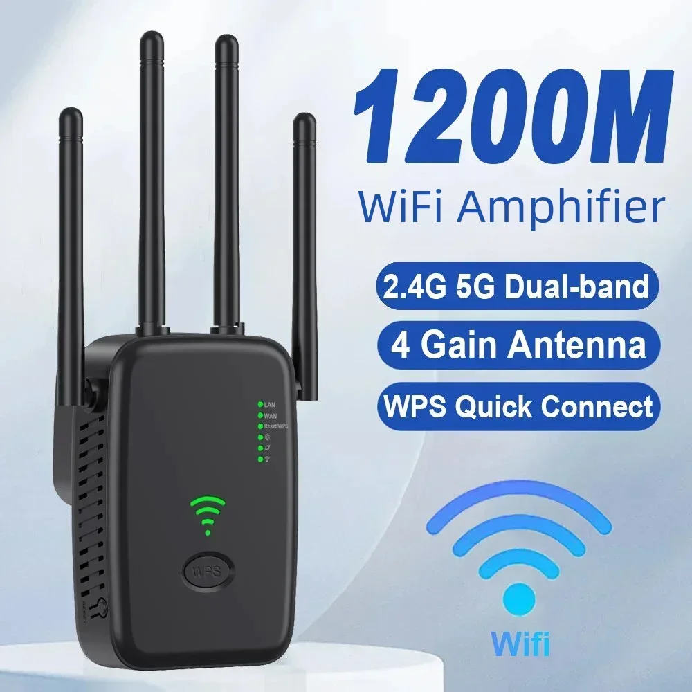 Répéteur WiFi sans fil, 1200Mbps, 2.4G, 5G, amplificateur de signal, routeur d\'extension, booster pour le bureau à domicile