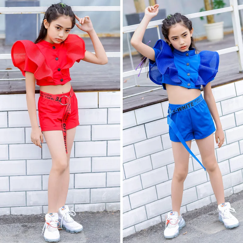 Gkid Girl Jazz Dance Costume Children Street Hip hop Dance Jazz Kpop Dance  for Girls Outfit summer Streetwear Clothes Sets