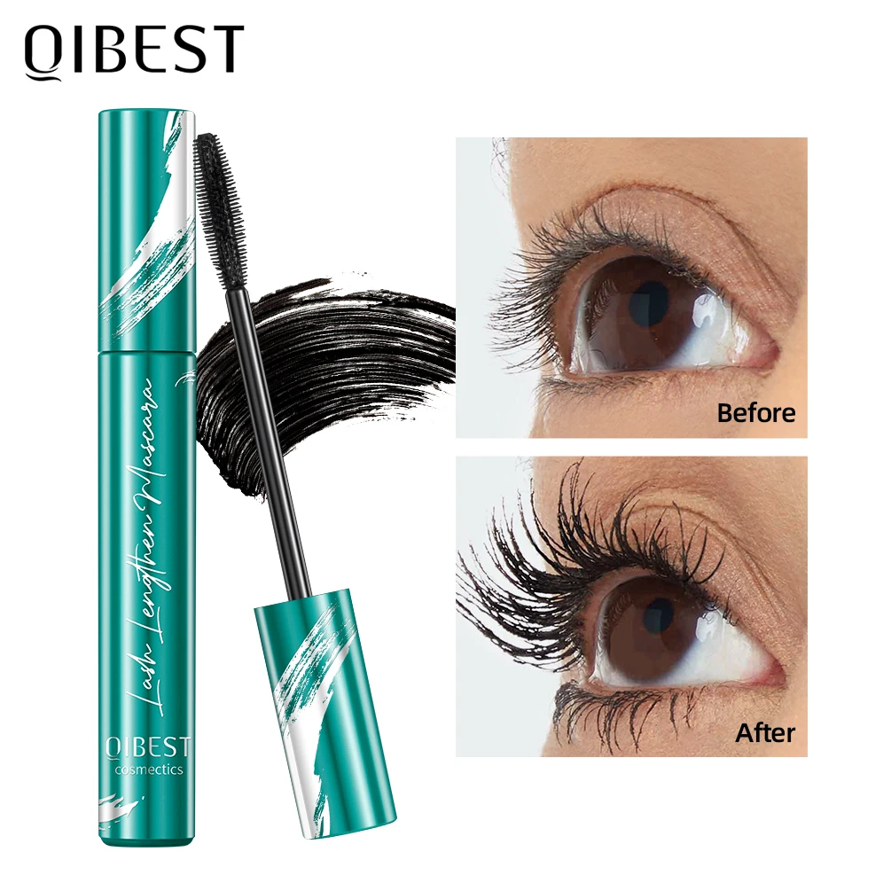 QIBEST 4D Black Mascara Thickening Lengthening Curling WaterproofLong Lasting Lash Liquid Fiber Mascara Full Volume Makeup