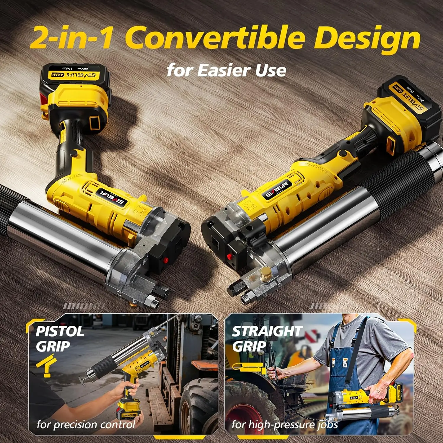 مسدس شحم كهربائي - تصميم 2 في 1 مطور 2025 مع بطاريات 2 × 4000 مللي أمبير في الساعة وشاحن سريع و90 °   مقرنة دوارة، 12000 رطل لكل بوصة مربعة - ساخنة