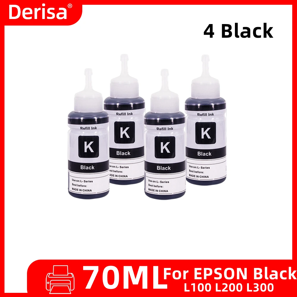 

4 Black X 70ML Dye Refill Ink kit for Epson L100 L110 L120 L132 L210 L222 L300 L312 L355 L350 L362 L366 L550 L555 L566 Printer