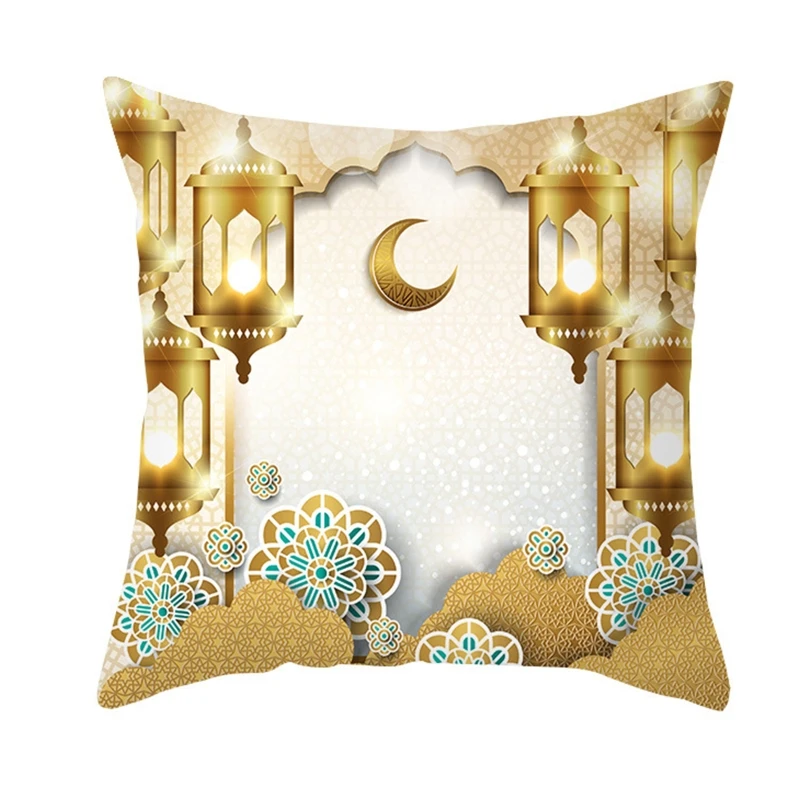 

Eid Pillow Cover 45x45cm Cushion Covers Square Gold Moon Star Pillowcase M68E