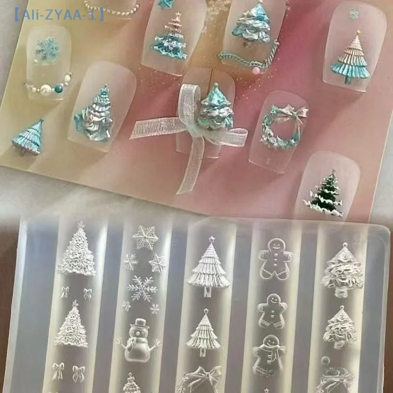【ZYAA-1】1 Stück Weihnachts-Nagelkunstformen, exquisite Vorlage für die Nagelherstellung, 3D-Maniküre, DIY-Dekoration, Werkzeuge, Silikonschablone