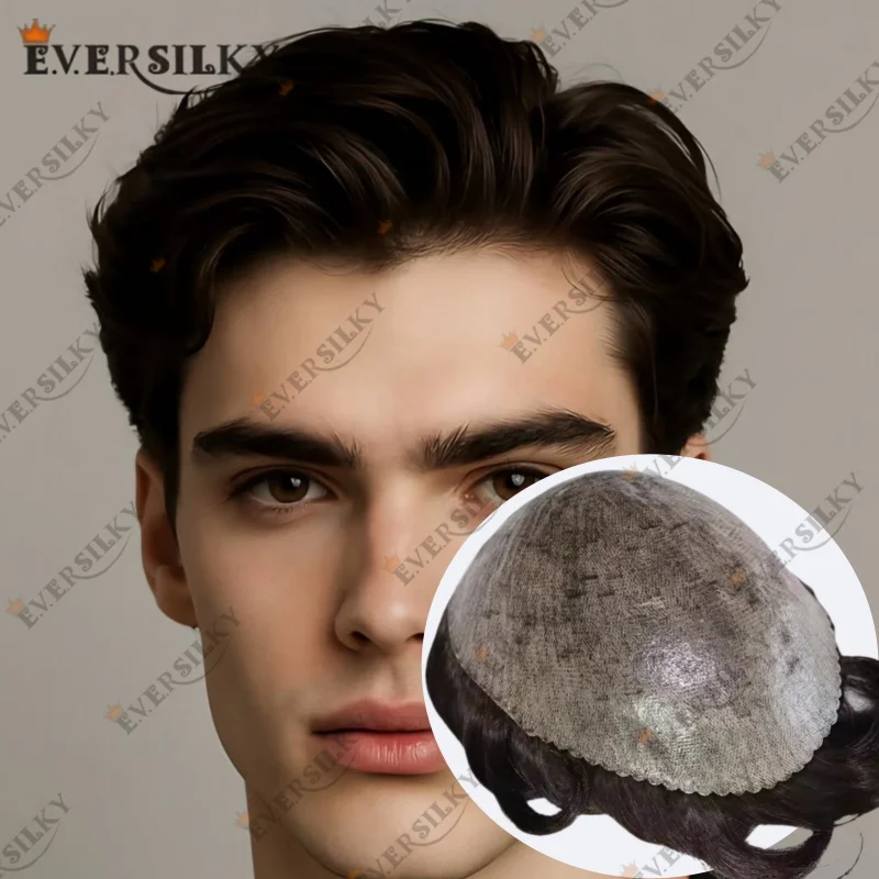 

Мужской парик-система замещения волос (тупе) из 100% натуральных человеческих волос, 0.1мм, с имитацией кожи головы (Microskin), 130% плотность, черный, серый, 1B40, 1B50, 1B65