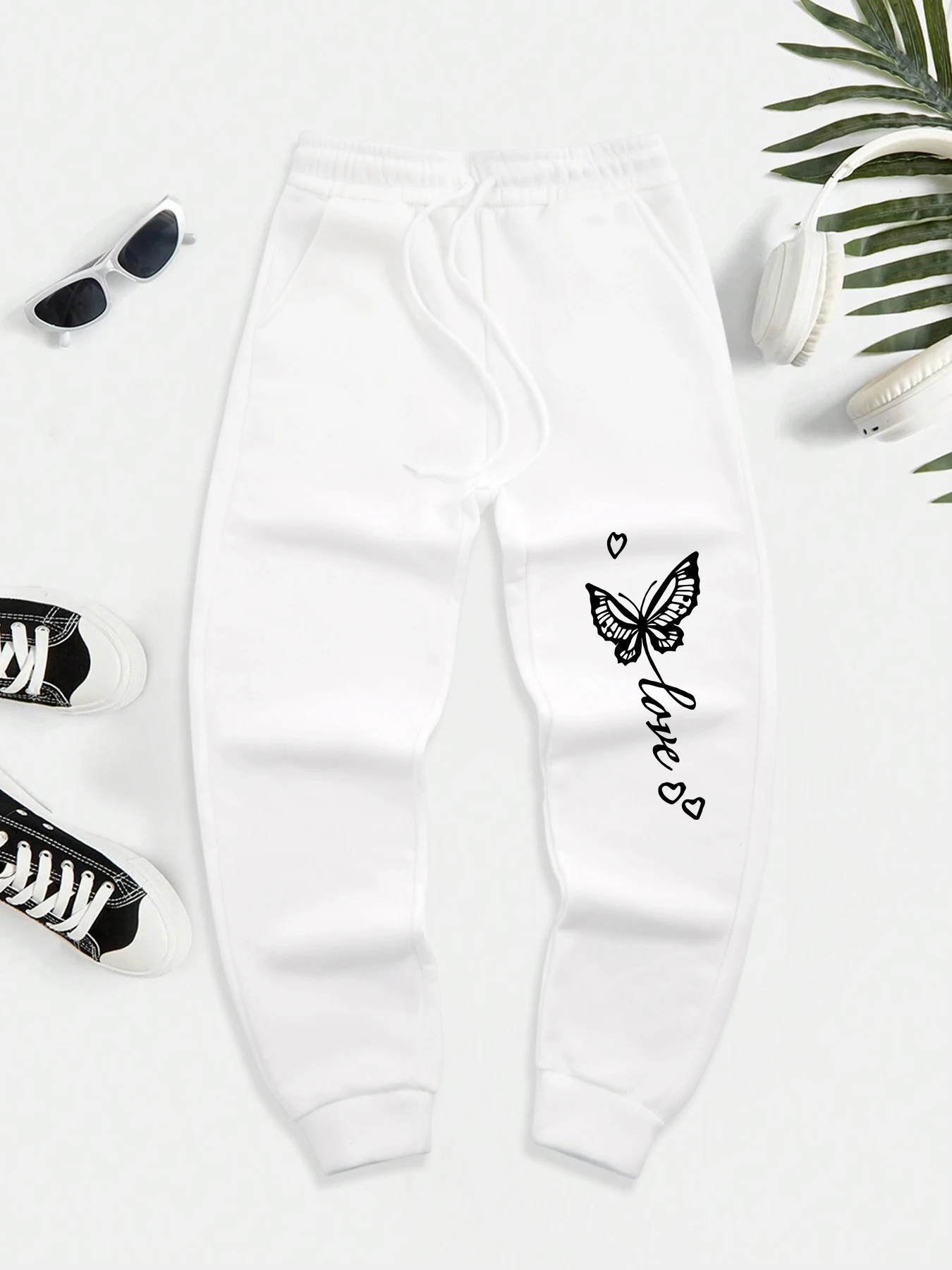

Love Letter With Butterfly Pattern Pants Men Autumn Fashion Joggers Pant Comfy Fleece Sweatpants Drawstring Casual Trousers