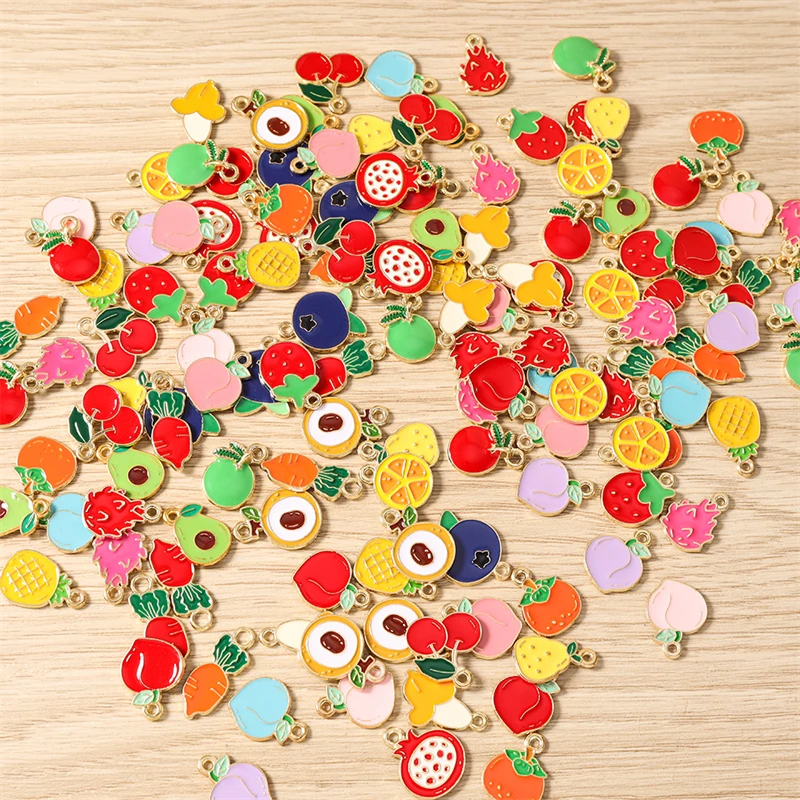 10 Stück Niedliche Gemischte Frucht-Anhänger aus Emaille, Lebensmittel-Motive: Pfirsich, Orange, Kirsche, für Schmuckherstellung, Halsketten, Ohrringe, DIY-Bastelgeschenk – Detail 4