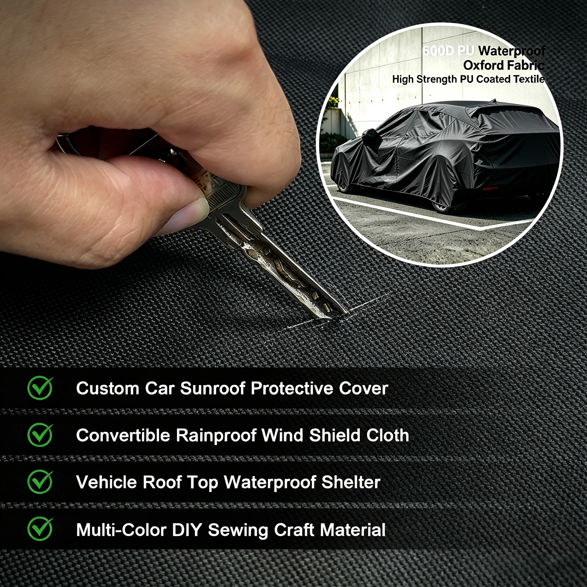 120X145Cm 0.3Mm 600D PU Waterproof Oxford Fabric Tear Resistant Cloth For Car Sunroof Convertible Roof DIY Sewing Awning Shelter