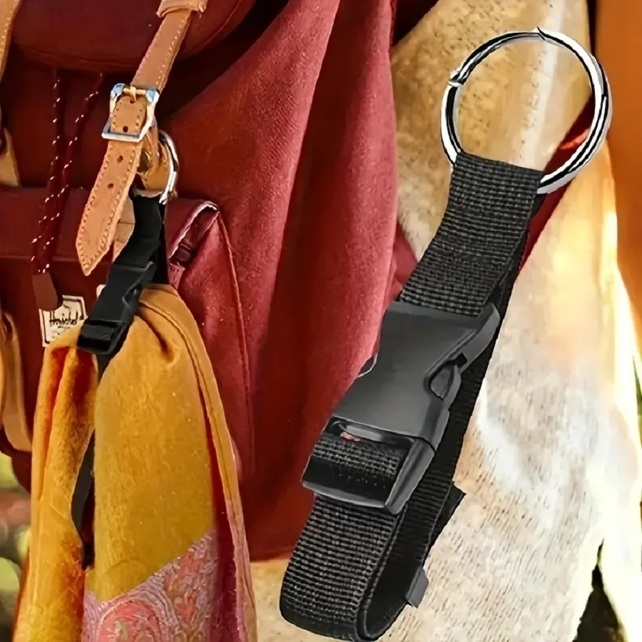 Holiday Travel Portable Black Nylon Suitcase Hanging Bag with Zinc Alloy Hiking Buckle Strap with External Hook Strap