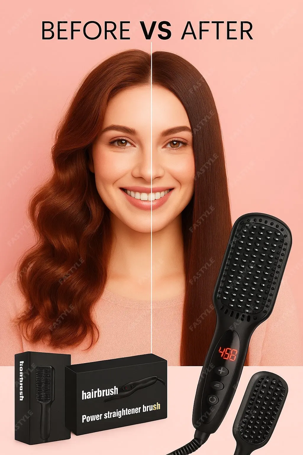 

Hair straightener brush quick styling leaves hair straight soft shiny reduces frizz suitable for wavy curly and thick hair