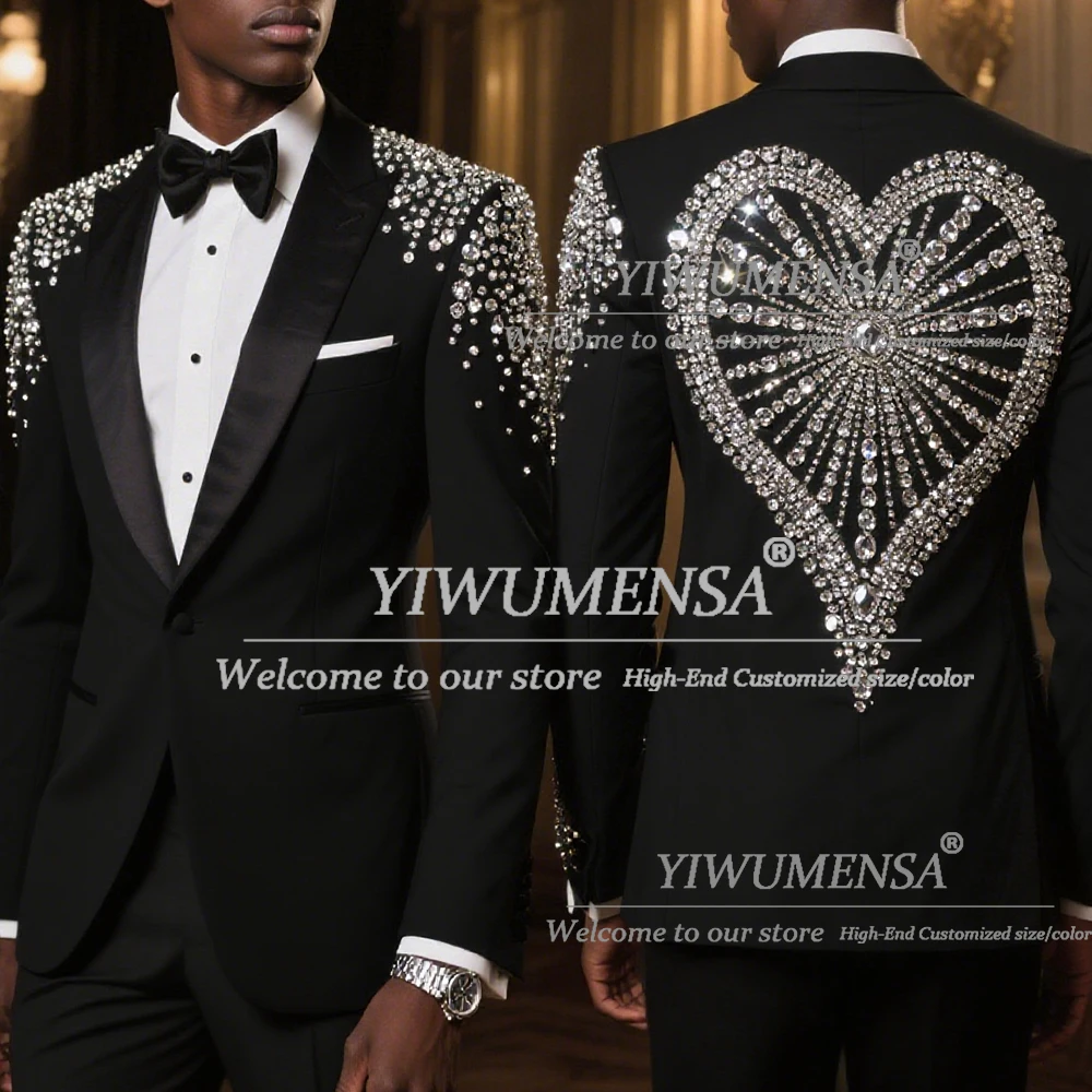 

Sparkling Jewelry Beaded Suits Men For Wedding 2 Pieces Sets Single Breated Male Blazers Customized Groom Tuxedos Slim Fit 2026