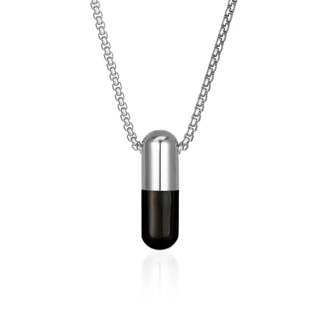 Stainless Steel Cremation Pill Ash Pendant Necklace Fashion Men Jewelry Keepsake Gift For Him