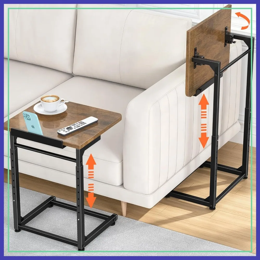 

8-Level Adjustable C-Shaped End Table Set of 2, 90° Tilt, Phone & Tablet Slot, Sofa Computer Desk for Living Room