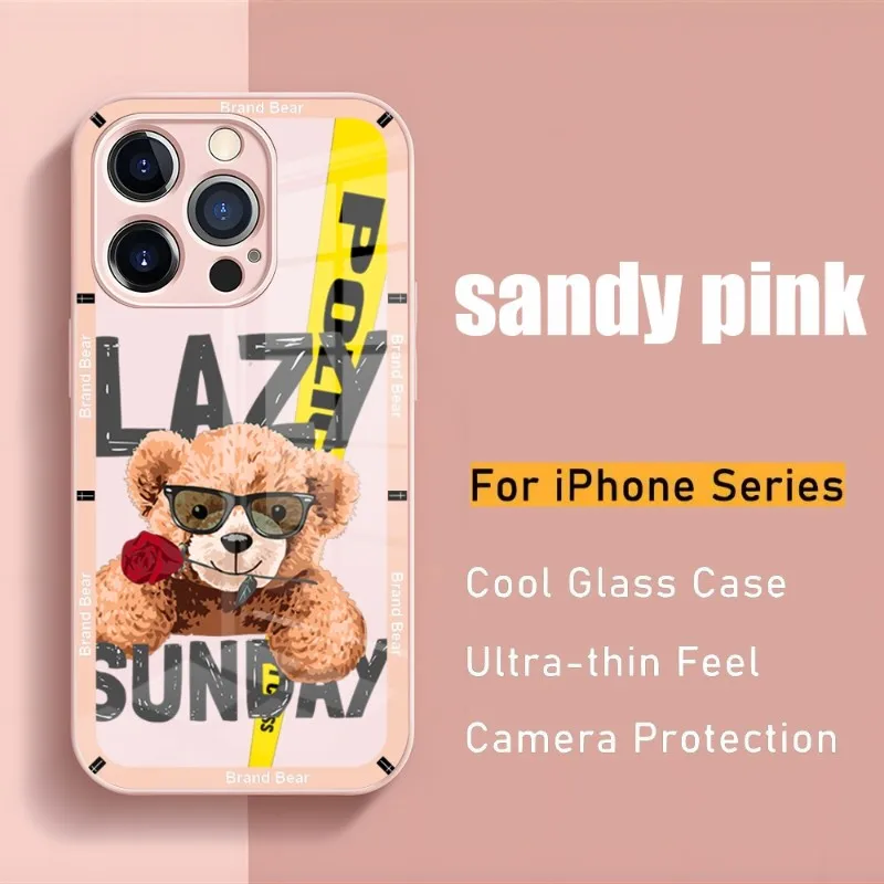 

Fashion Sports Bear Phone Case For Iphone 14 13 12 11 Pro Max X XS XR 7 8 Plus 2020 SE Metallic Paint Glass Mobile Phone Case