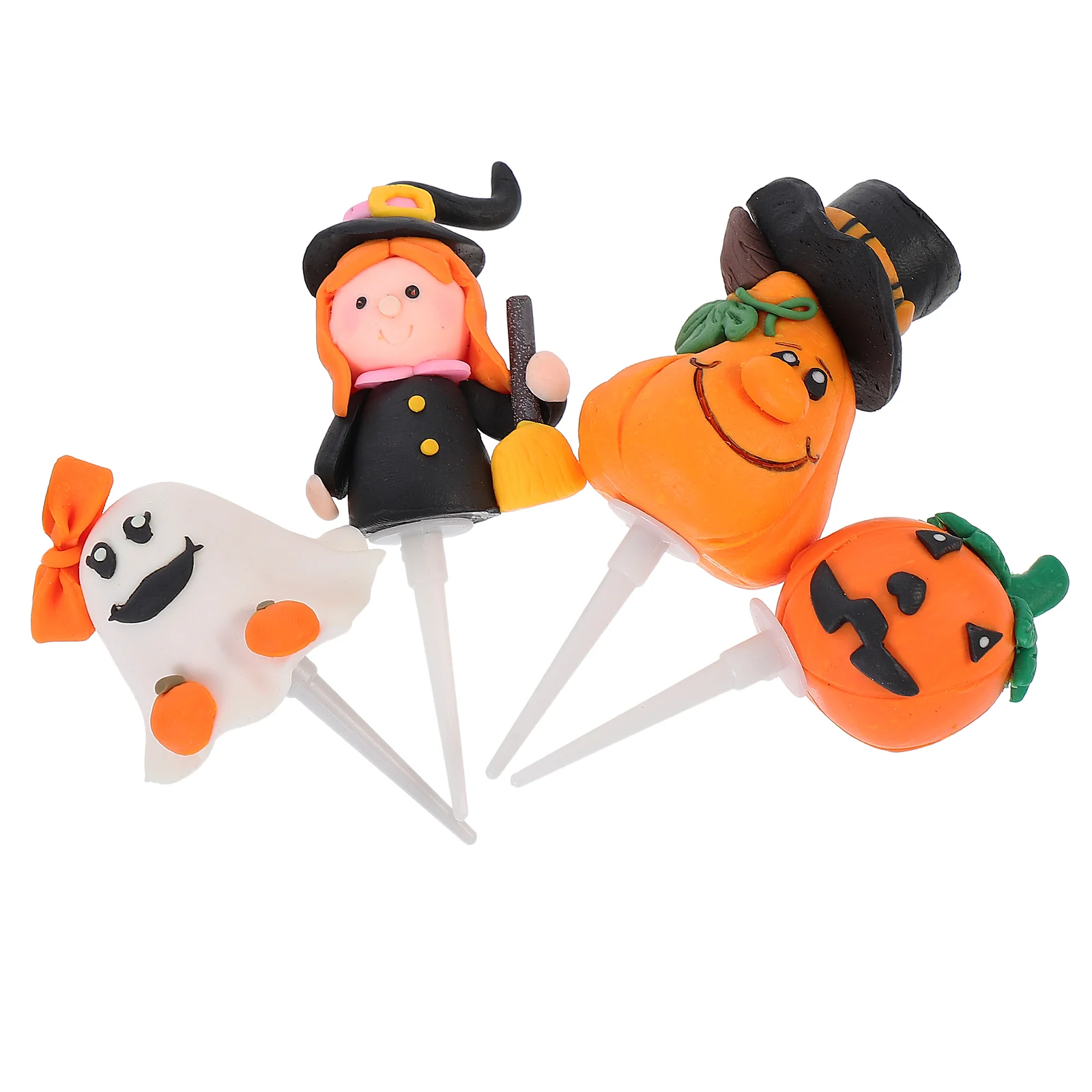 

4 Pcs Cake Insert Food Safe Toppers Exquisite Decorations Cupcake Beautiful Picks Hat Pumpkin Witch Polymer Clay Ghost