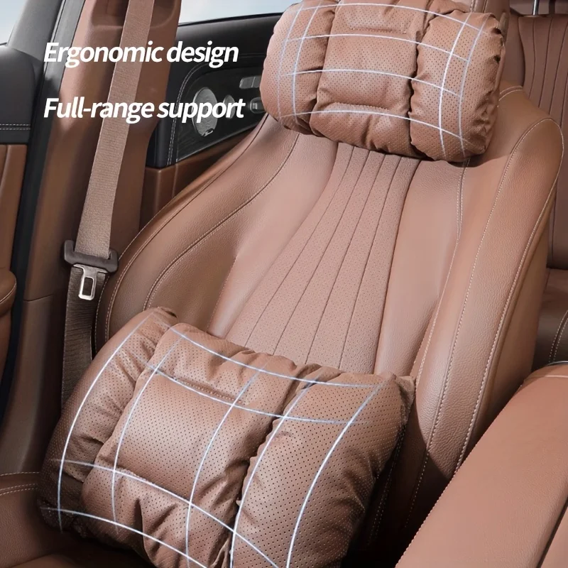 Napa-Leder Auto-Kopfstütze Nackenstütze Sitz-Lendenkissen, Auto-Nackenkissen, Lendenkissen, Geeignet für Verschiedene Autos – Detail 7