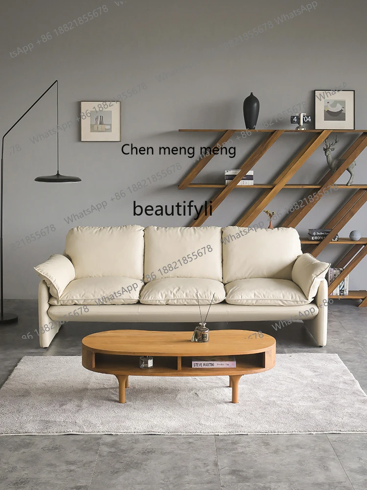 Modern Nordic Italian Style Light Luxury Minimalist Mid-Ancient Leather Sofa Small Apartment Leather Sofa  First Layer Cowhide