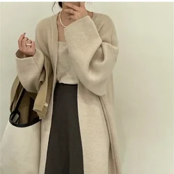Knitted Long Cardigan Women Casual Loose Sweater Solid Elegant Autumn Winter Knitwear Y2k Jackets Warm Knit Overcoat Coats