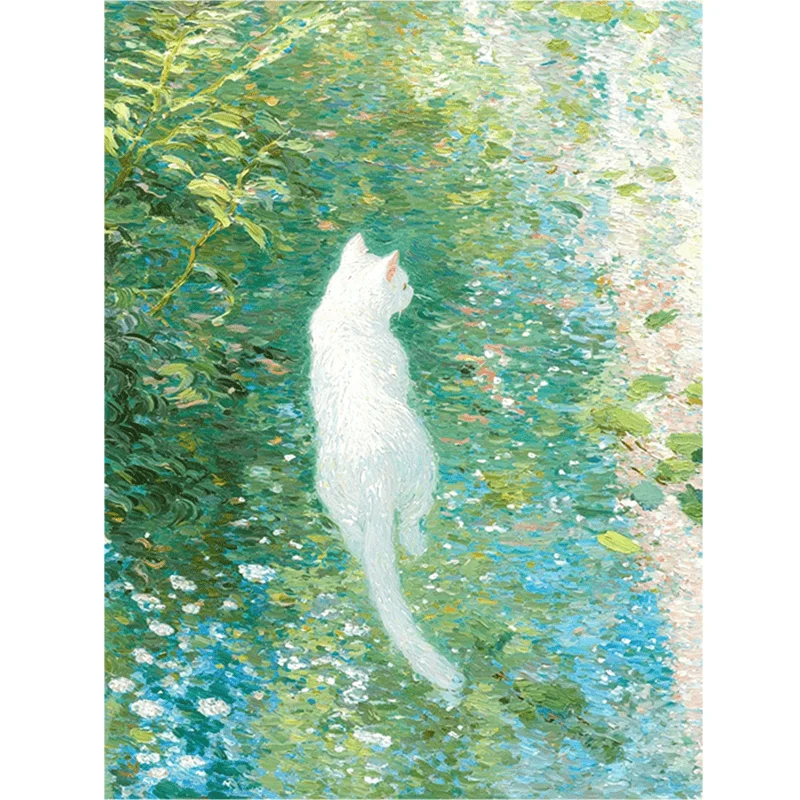 Ölgemälde nach Zahlen: Garten-Sets mit weißer Katze, Leinwand zum Selbermalen, Bilder nach Zahlen, Heimdekoration, Festgeschenk
