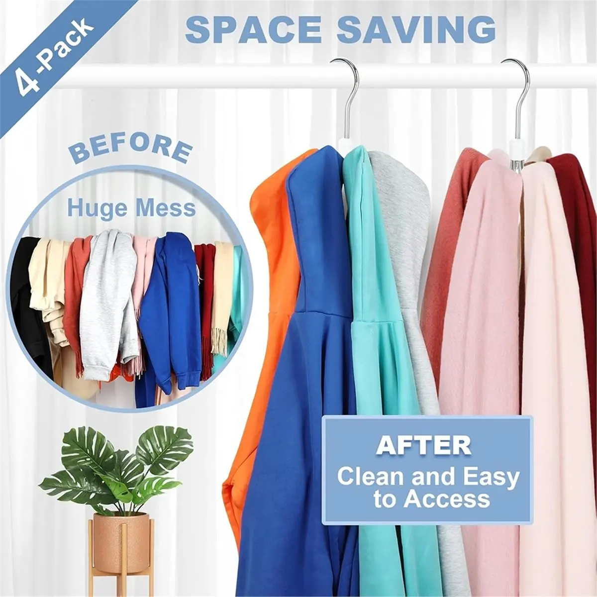 618 Mega Sale 4pcs Multipurpose Closet Hooks 4-Pack, 360° Swivel, Wood Balls, for Scarves, Handbags, Hoodies CT57W