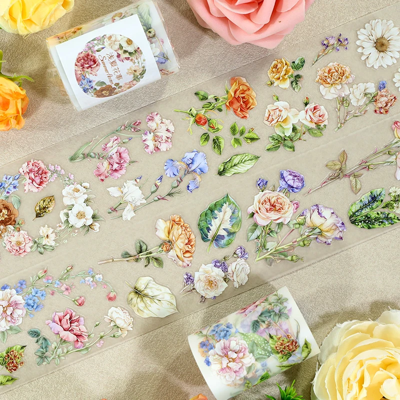 55mm*200cm Vintage Plant Flower Landscape PET Tape Creative DIY Journal Material Collage Scrapbooking Stationery
