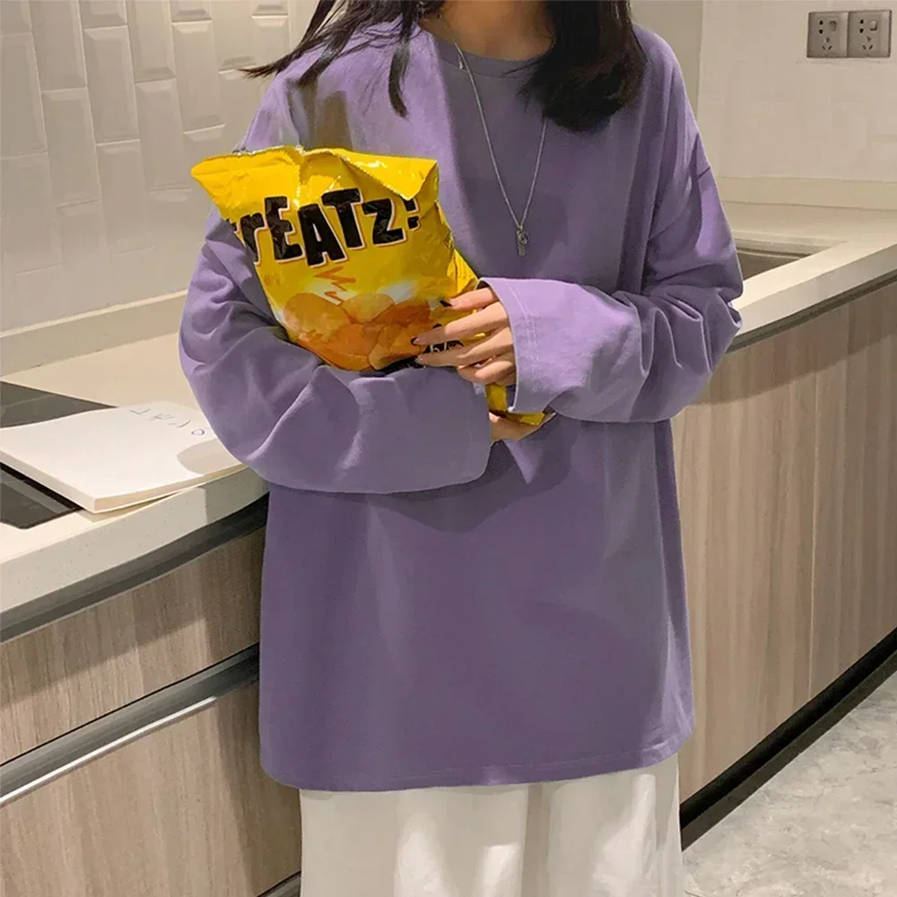 T-Shirt à Manches sulfen Coton pour Femme, Haut Basique, Surdimensionné, Décontracté, Col Rond, Taille Américaine, Nouvelle Collection Printemps