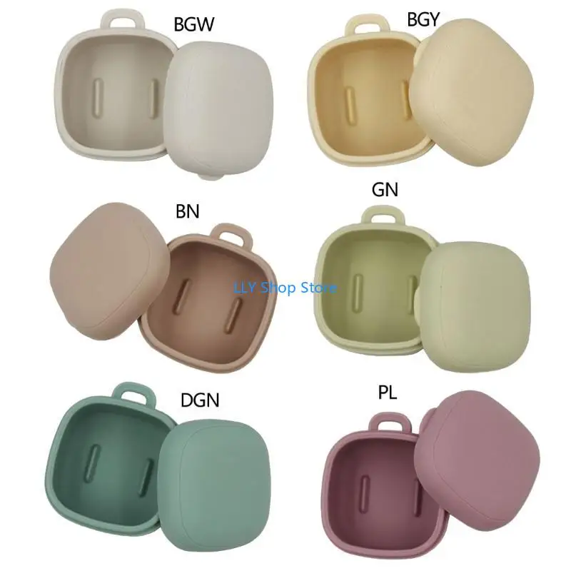 

T8UD Silicone Pacifier Case Dummy Storage Case with Lid Dustproof Soother Holder with Hanging Hook Newborn Nursing Accessory