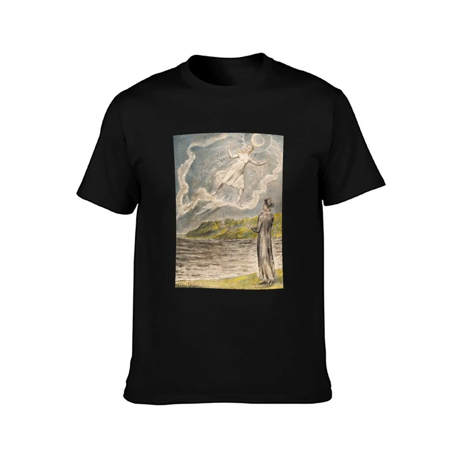 William Blake, The Wandering Moon, c. 1820 T-Shirt, Summer Casual Cotton Tee, Oversized Streetwear Tops, Vintage Graphic Print