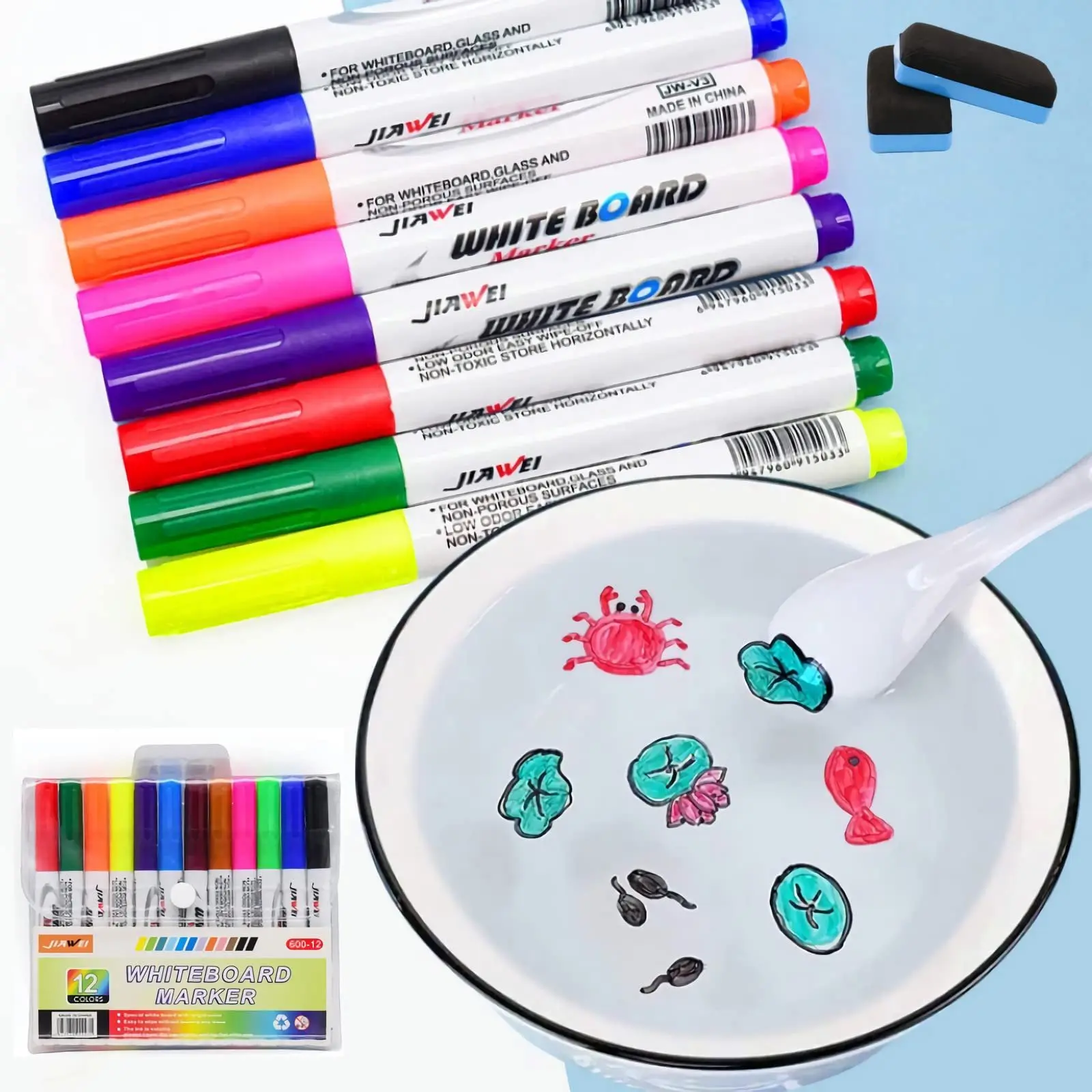 12 Colors Doodle Water Floating Pens Magical Water Painting Whiteboard Pens Markers Erasing Water Floating Pens For Kids Drawing 