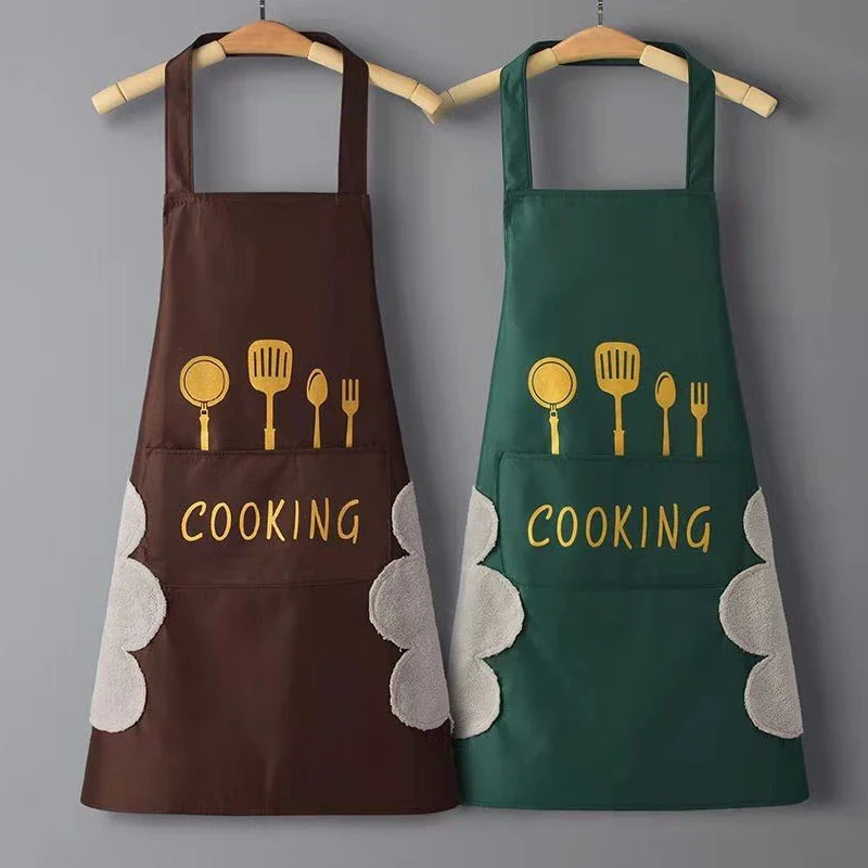 2024 Kitchen Household Waterproof and Oil-proof Men and Women New Apron Cooking Baking Waterproof Oilproof Aprons Hand-wiping