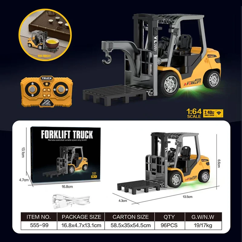 Teeggi 1:64 Mini Alloy RC Wózek Widłowy Zabawka dla Dzieci Samochód na Zdalne Sterowanie dla Chłopców Radiowo Sterowany Wózek Widłowy Prezent dla Dziecka