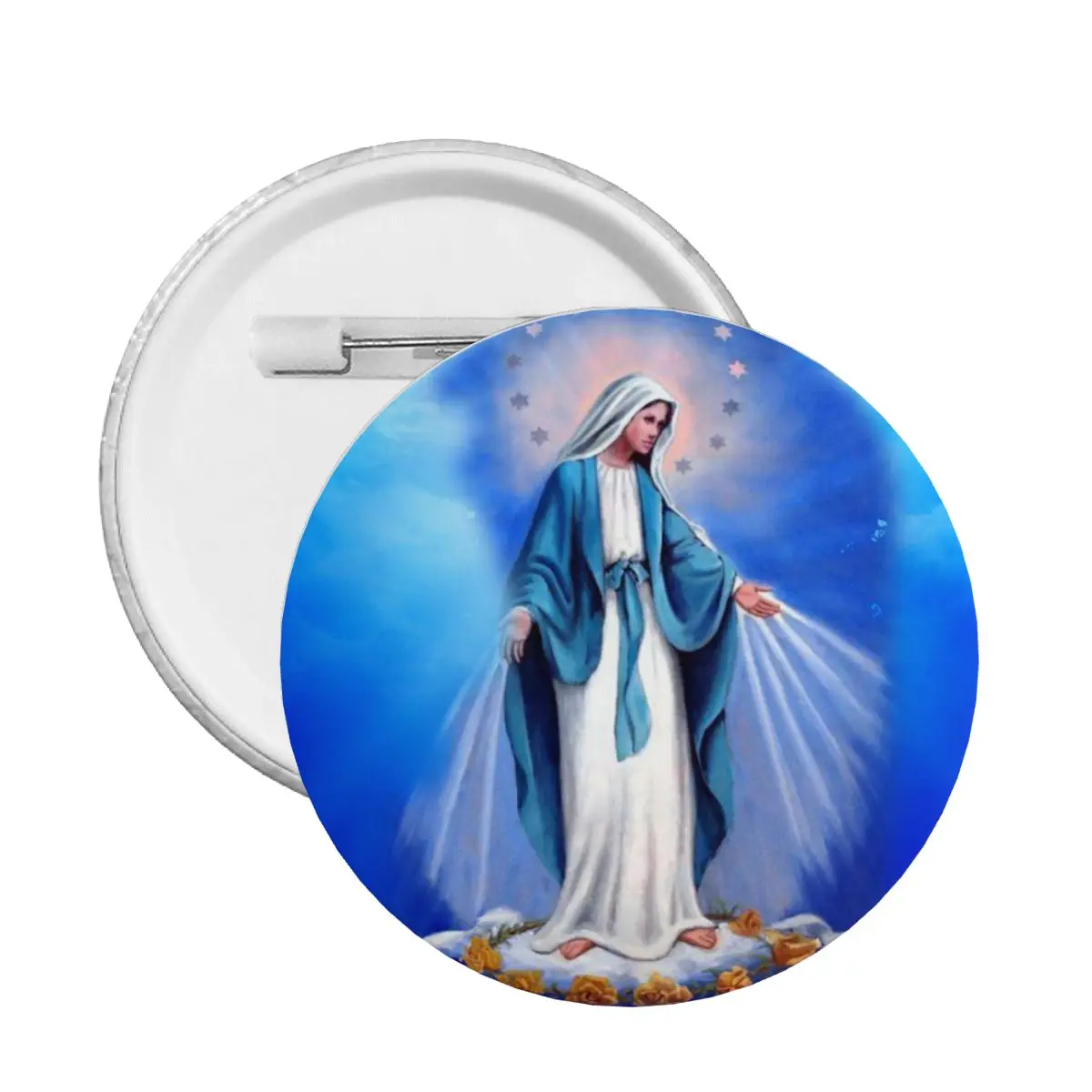 Catholic Virgin Mary Soft Button Pin Custom Fashion Our Lady of Fatima Pinback Badge Brooch Lovers Gift