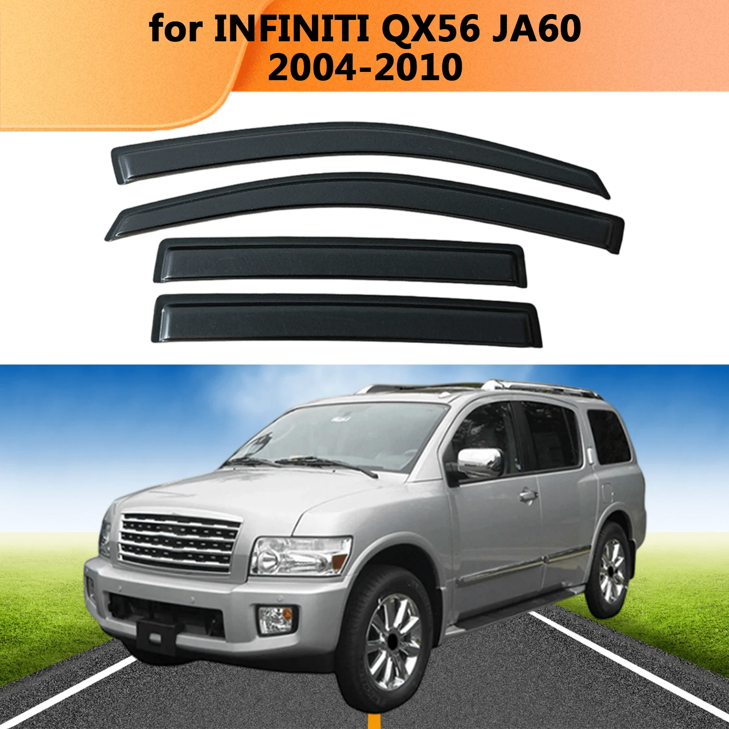 

Weathershield for INFINITI QX56 JA60 2004 2005 2006-2010 Sun Rain Deflector Guard Car Side Window Deflector Out-Channel Tape On