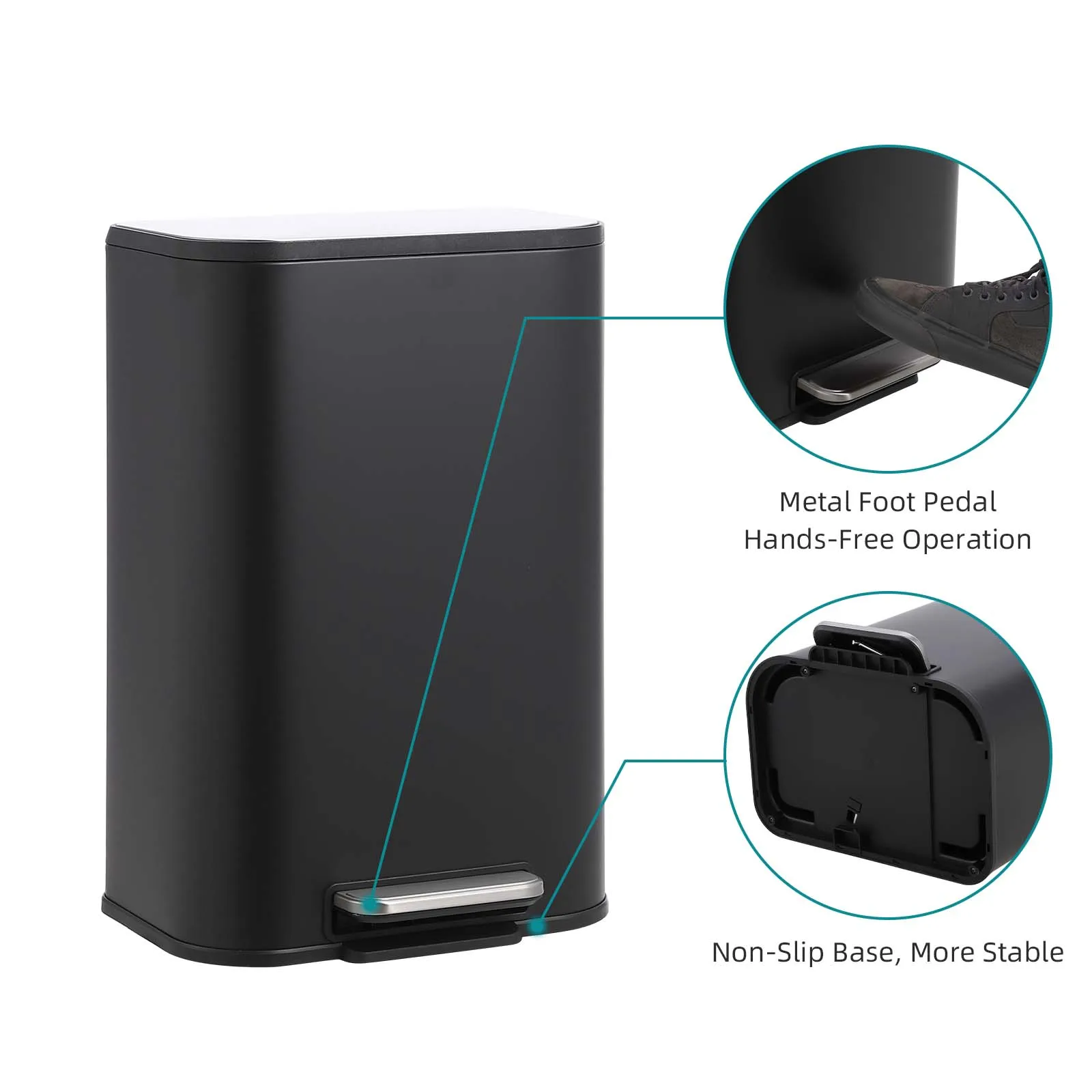 Stainless Steel Step Trash Can with Soft-Close Lid – Hands-Free Kitchen & Bathroom Garbage Bin - 12L