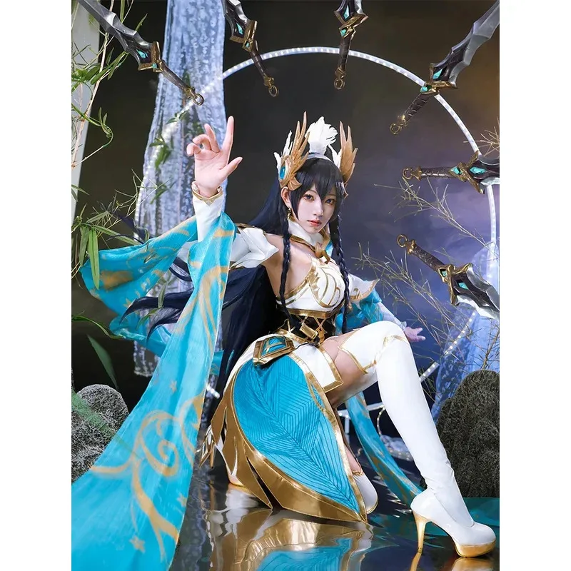 

Sky04 ROLECOS LOL Immortal Journey Irelia Cosplay Costume Game Divine Sword Irelia Halloween Outfit Women Dress with Headwe44Gg！