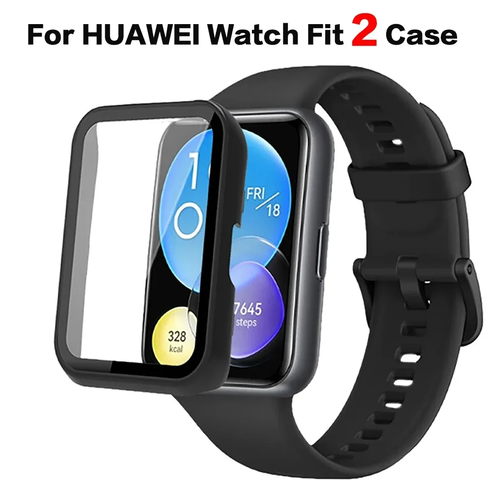 PC+Glass Watch Protective Case Hard Lightweight PC Shell Anti Scratch and Rubbing Full Coverage for Huawei watch fit2