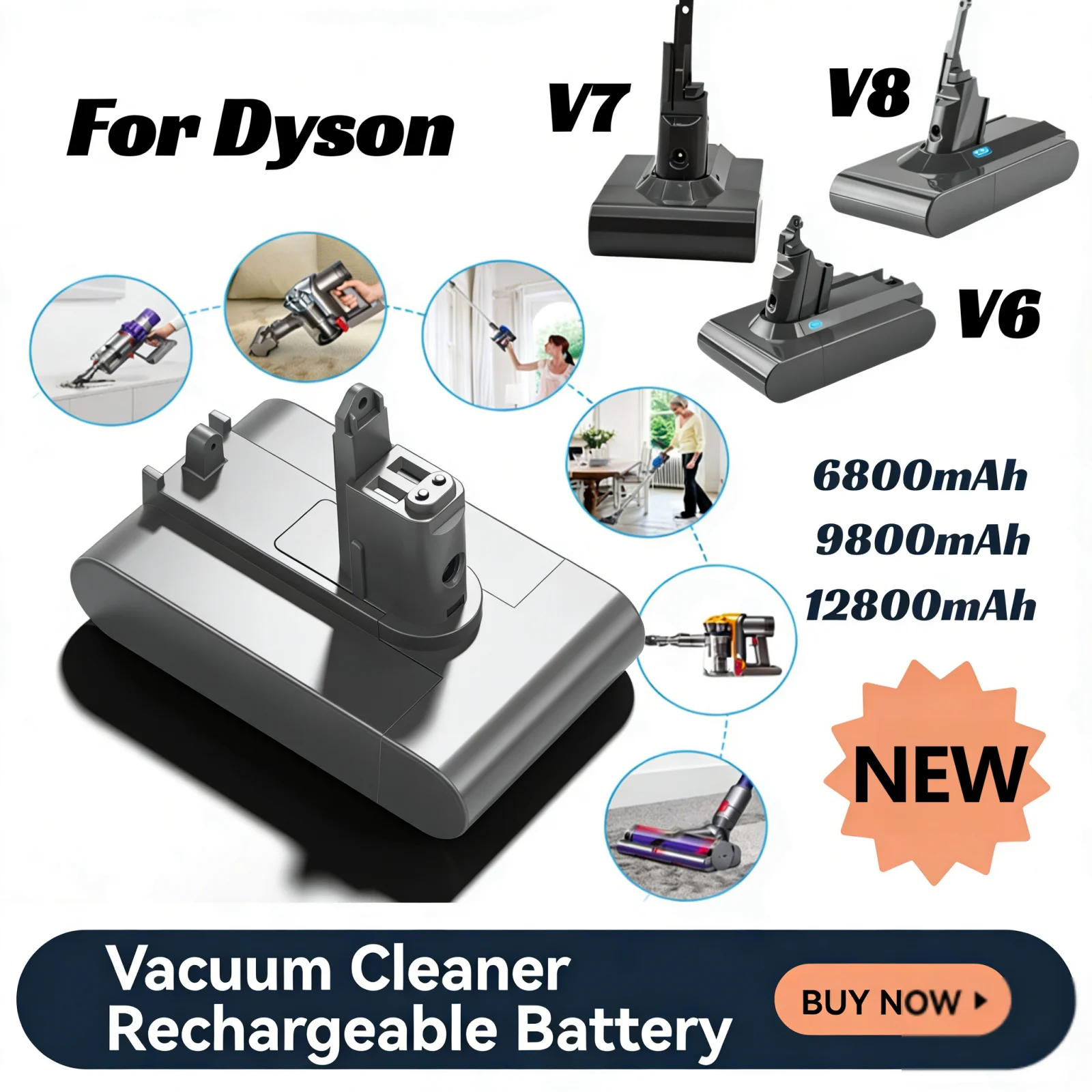 

Replacement Battery for Dyson V6 V7 V8 Vacuum Cleaner SV07 DC62 DC58 DC31 Absolute Animal Pro Fluffy 21.6V Lithium